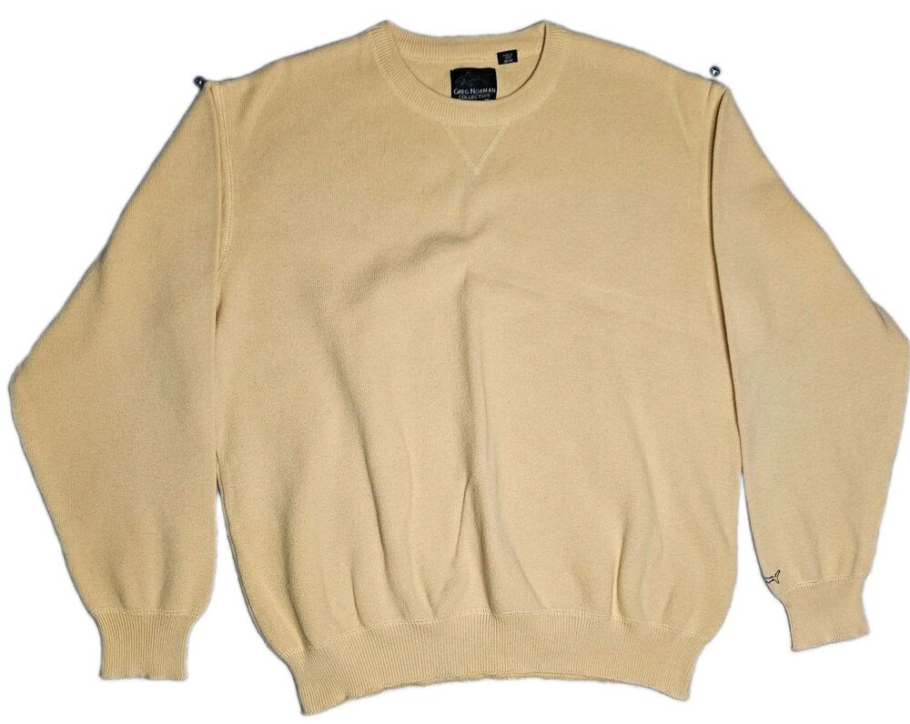 Greg Norman Collection Men M/M Cotton Sweater Pullover Yellow(ish) Shark Logo
